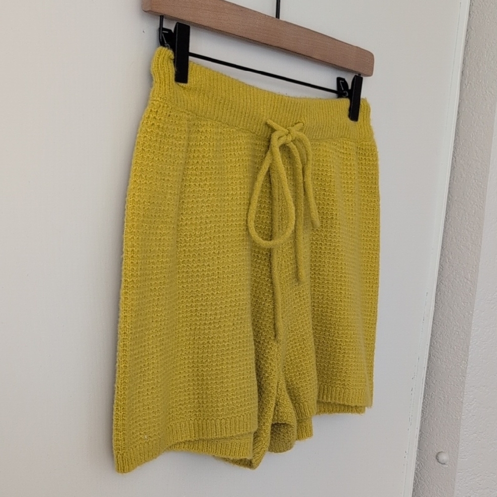 Anthropologie Saturday Sunday Womens Small Brenna Waffle Knit Shorts Yellow Cozy - Picture 2 of 6